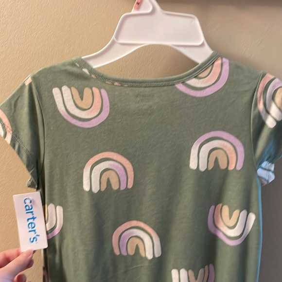 CARTERS NWT Girls Size 10 Rainbow Jersey Dress Green Short Sleeve Drop Waist - Picture 9 of 10